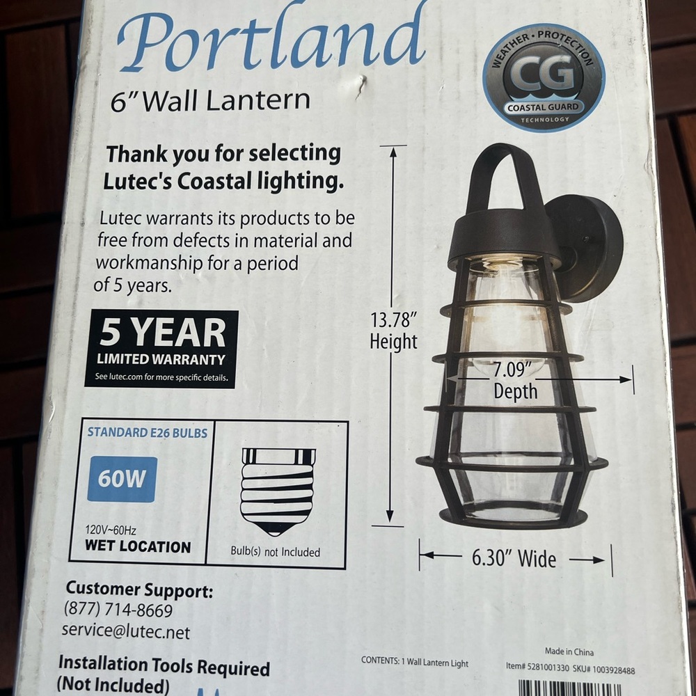 LUTEC Wall Lantern Sconce 7.09"x6.3"x13.78" 1-Light Outdoor Waterproof Black